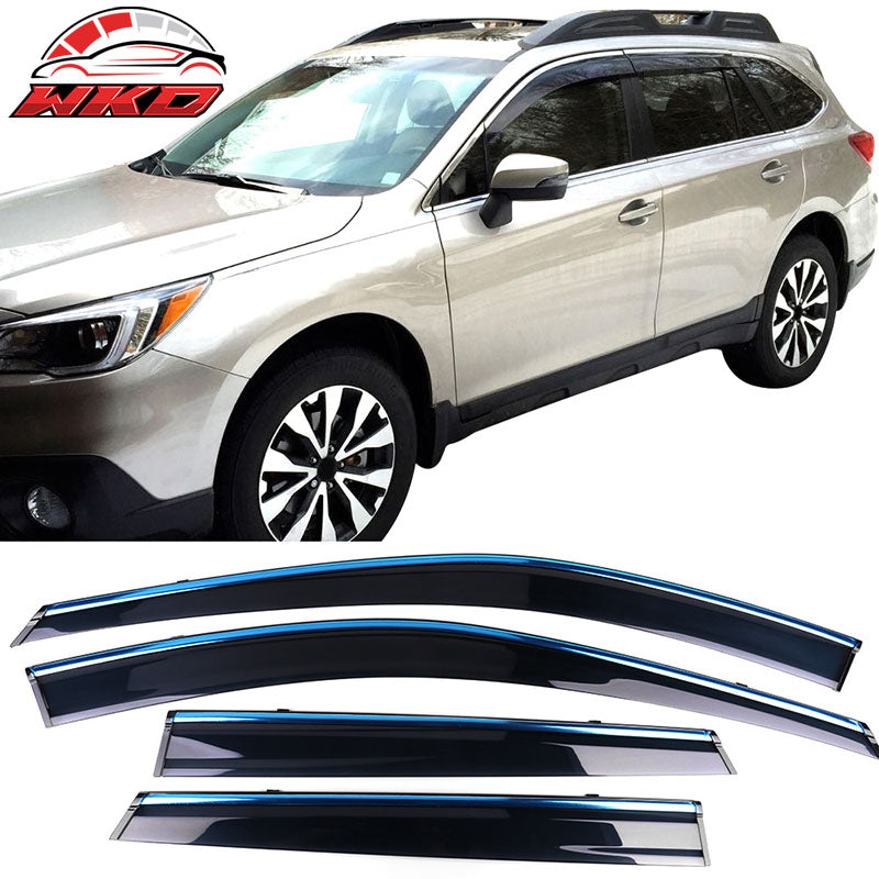 Fits 15-19 Subaru Outback Tape-On 4PCS Window Visors W/Chrome Trim Polycarbonate