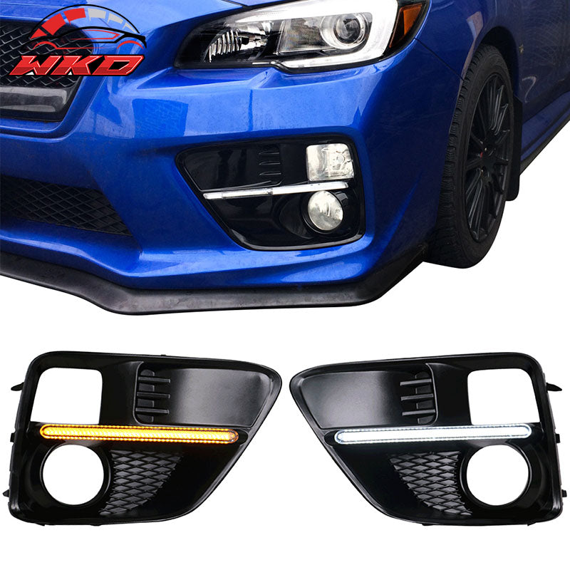 Fits 15-17 Subaru WRX Sti White DRL & Amber Switchback Fog Light Covers Black