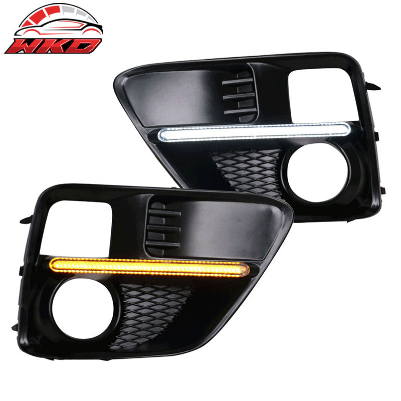 Fits 15-17 Subaru WRX Sti White DRL & Amber Switchback Fog Light Covers Black