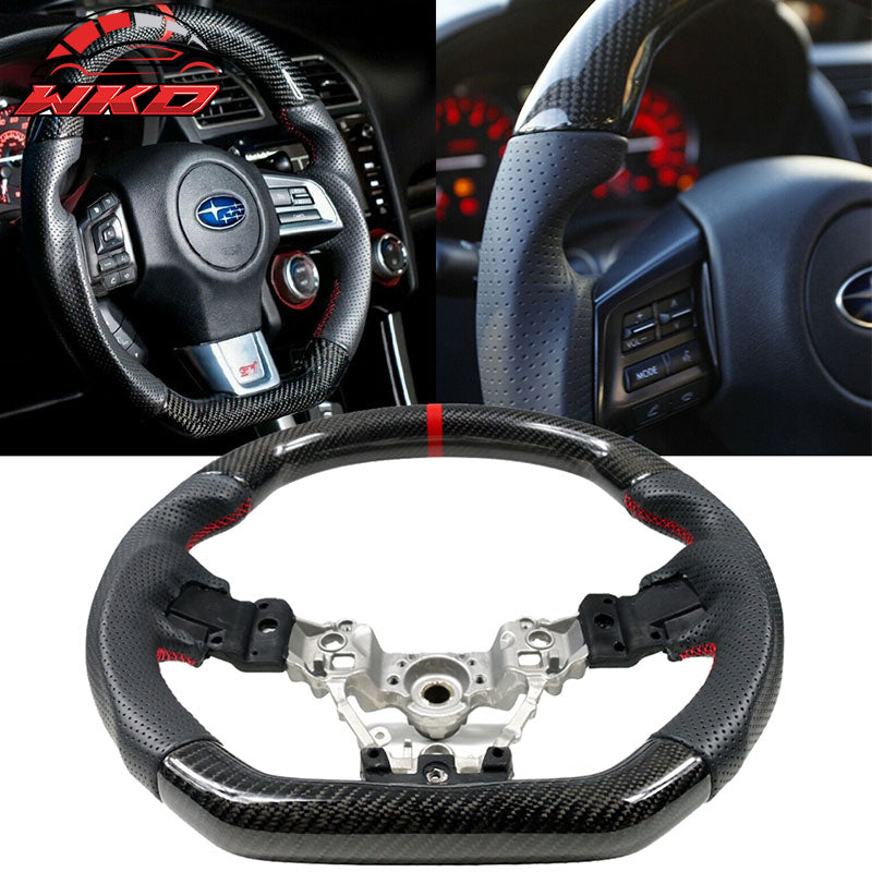 Fits 15-21 Subaru WRX & STI Steering Wheel Matte CF+Perf Leather+Red Stitch