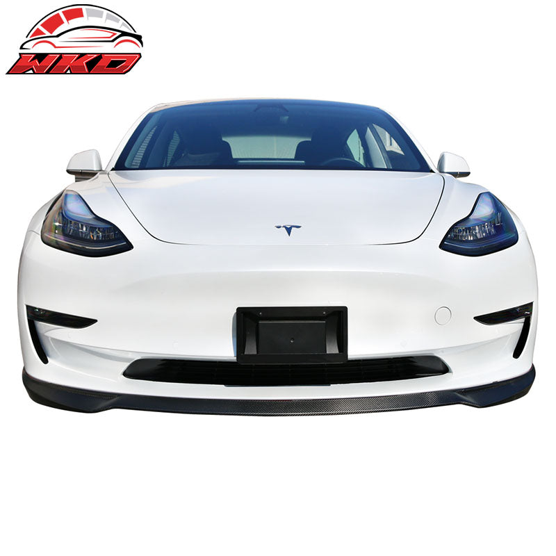 For 17-23 Tesla Model 3 IKON Front Bumper Lip + Trunk Spoiler Matte Carbon Fiber