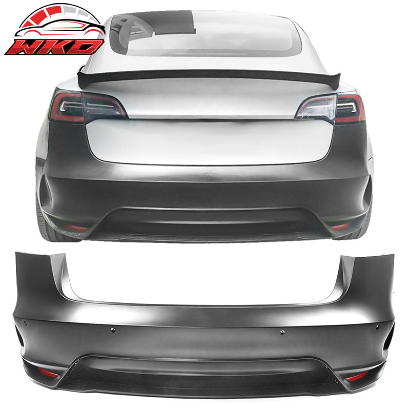 Fits 17-23 Tesla Model 3 IKON Style Unpainted Rear Bumper Cover W/Reflectors PP