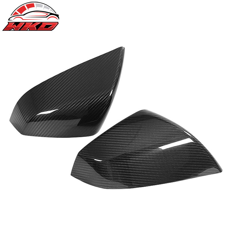 Dry Carbon Fiber For 21-26 Tesla Model S OE Gloss Black Rear View Mirror Covers