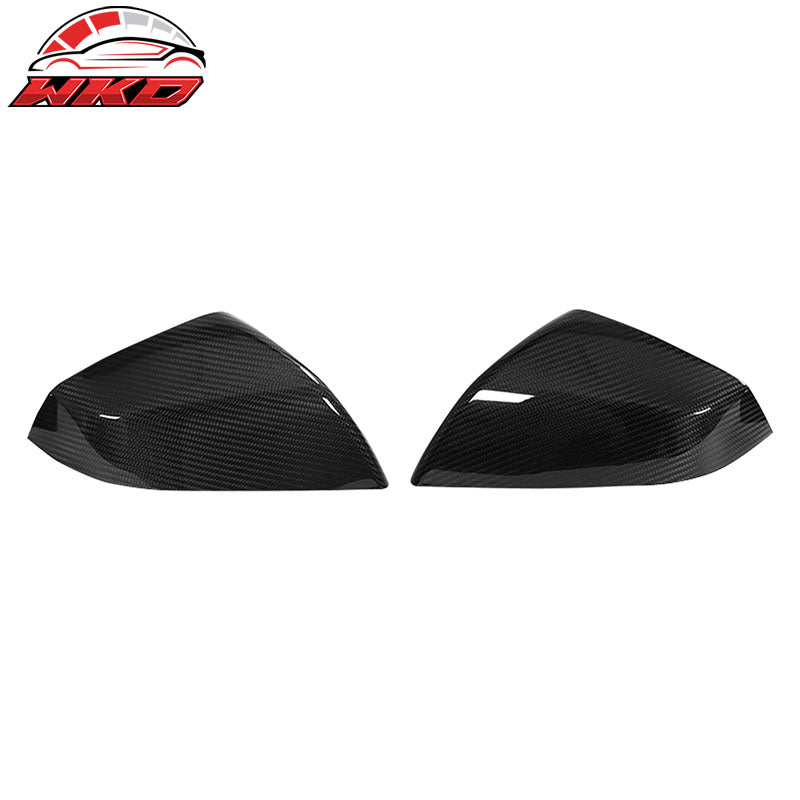 Dry Carbon Fiber For 21-26 Tesla Model S OE Gloss Black Rear View Mirror Covers