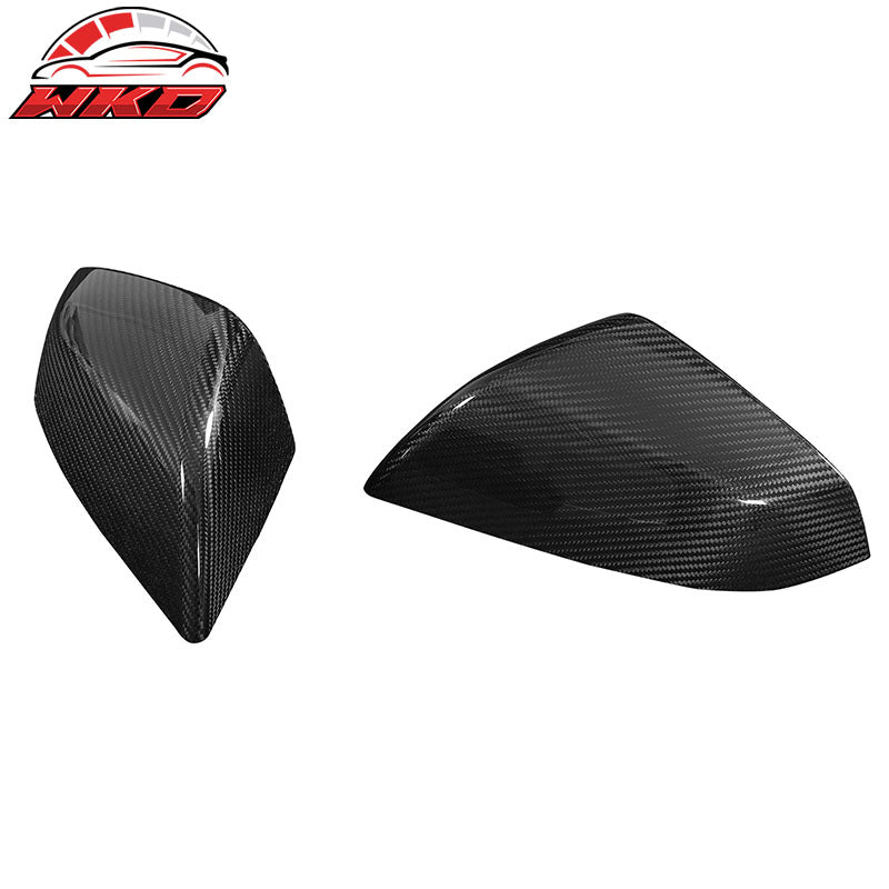 Dry Carbon Fiber For 21-26 Tesla Model S OE Gloss Black Rear View Mirror Covers