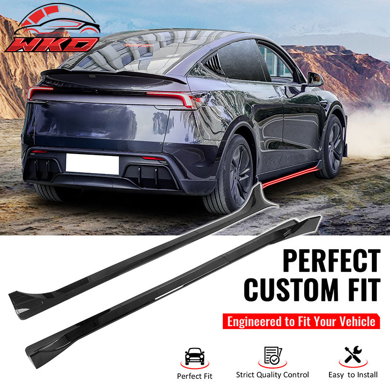 Fits 25-26 Tesla Model Y Juniper Side Skirts Gloss Black Rocker Panel Extension