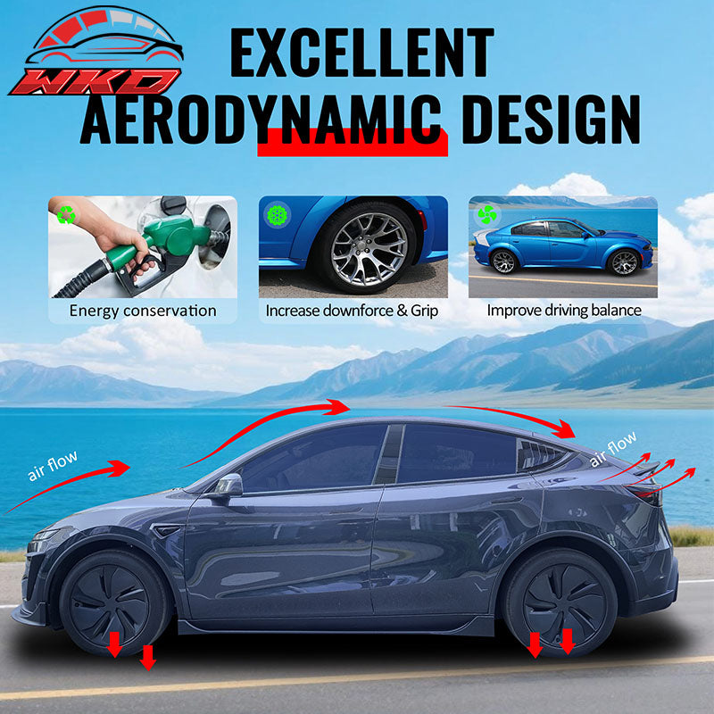 Fits 25-26 Tesla Model Y Juniper Side Skirts Gloss Black Rocker Panel Extension
