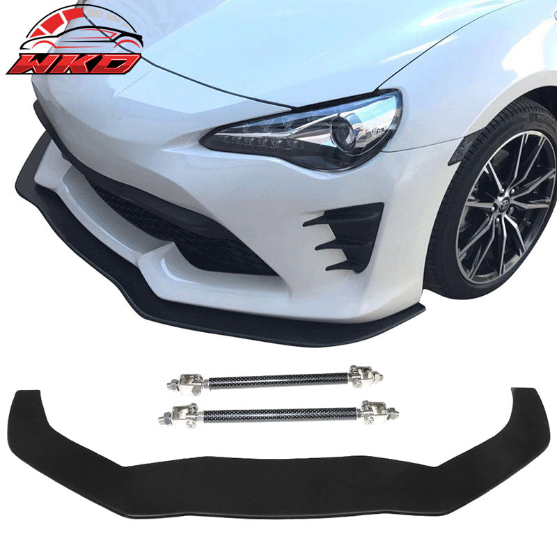 Fits 13-20 Toyota 86 Coated Textured Matte Black Front Bumper Lip & Splitter Rod