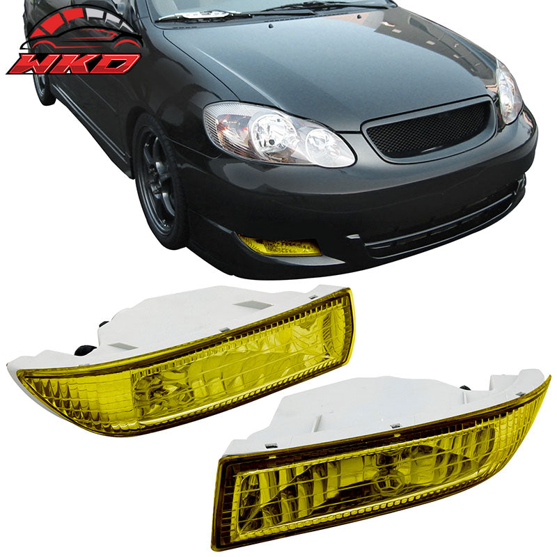 Fits 03-04 Toyota Corolla Crystal Front Bumper Replacement FogLight Lamps Yellow