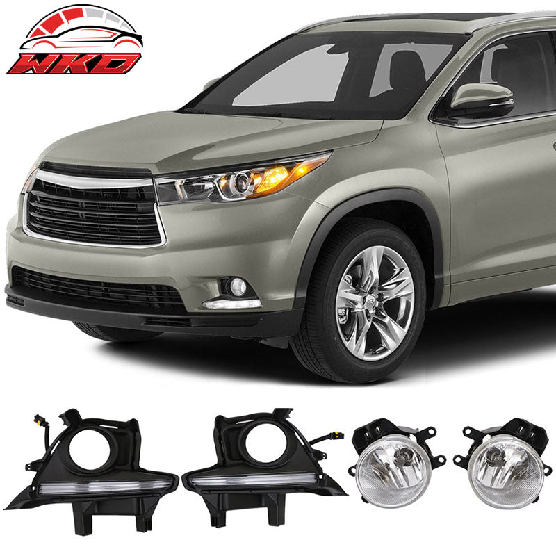 Fits 14-19 Toyota Highlander 2PCS Front Bumper Fog Lights LED DRL Sets W/Wiring