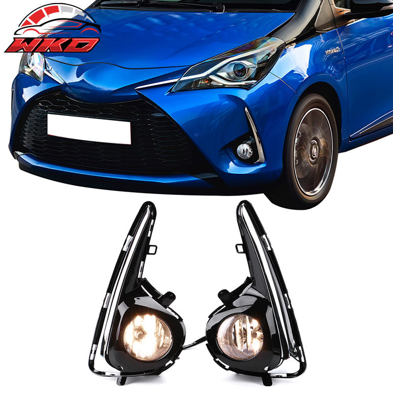 Fits 18-19 Toyota Yaris OE Style 2PCS Fog Lights Bezel Cover Kit W/Clear Lens