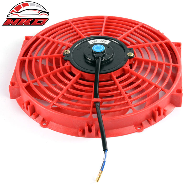 Universal 12 in Pull Push Electric Radiator Engine Cooling Fan W/ Mount Kit Red