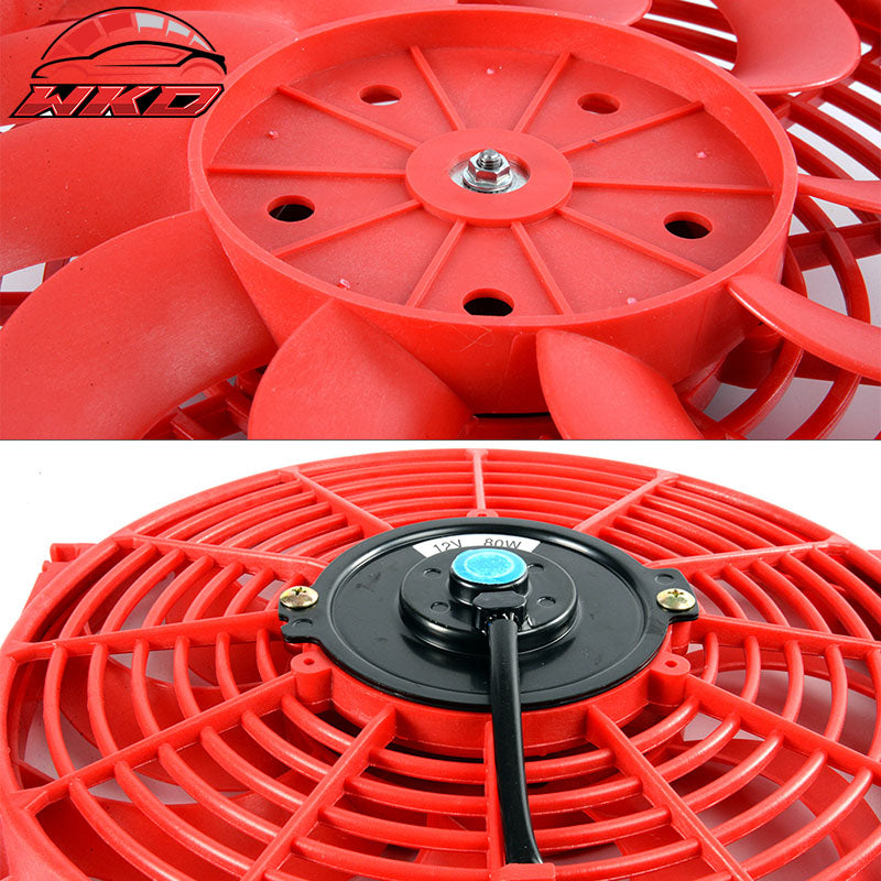 Universal 12 in Pull Push Electric Radiator Engine Cooling Fan W/ Mount Kit Red