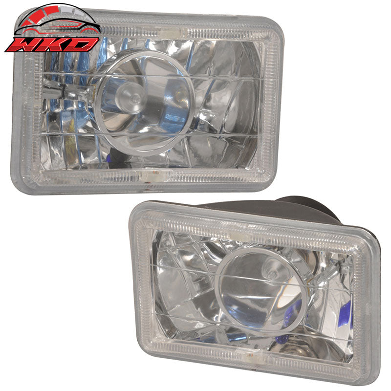 2PCS 6x4 Inch Blue Halo H4 Bulb Sealed Beam Square Projector Headlight Headlamp