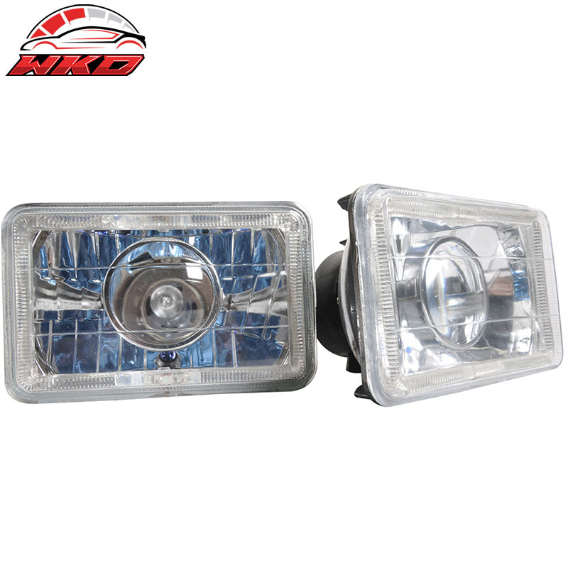 2PCS 6x4 Inch Blue Halo H4 Bulb Sealed Beam Square Projector Headlight Headlamp