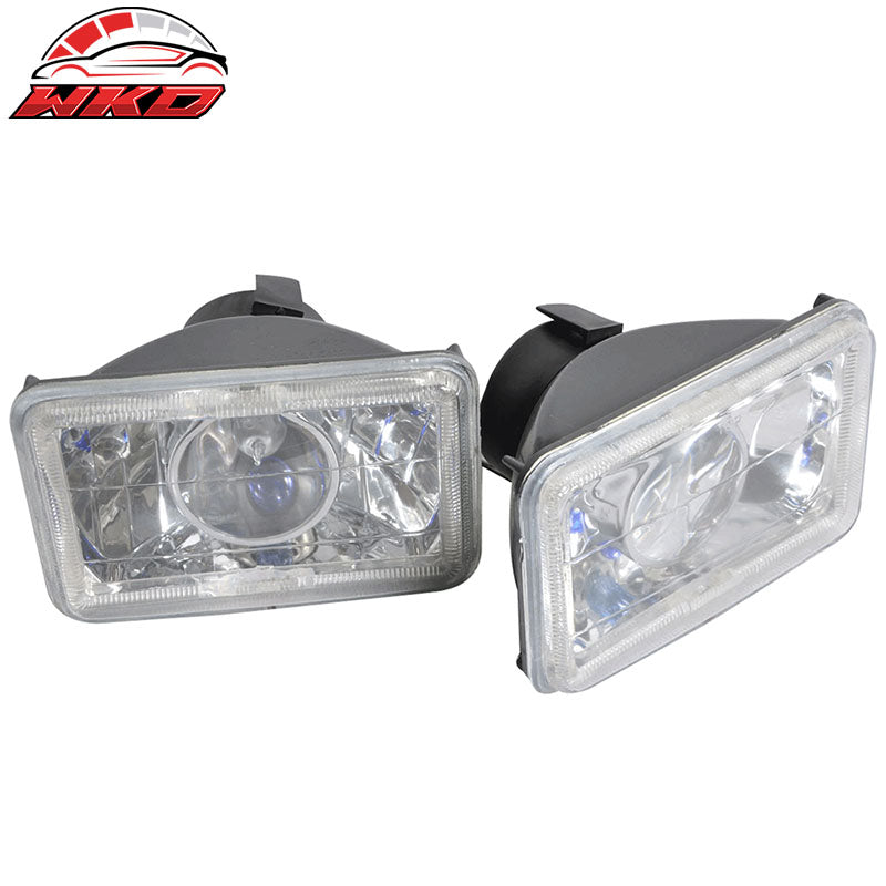 2PCS 6x4 Inch Blue Halo H4 Bulb Sealed Beam Square Projector Headlight Headlamp