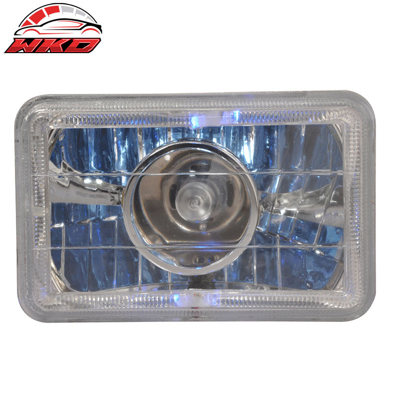 2PCS 6x4 Inch Blue Halo H4 Bulb Sealed Beam Square Projector Headlight Headlamp