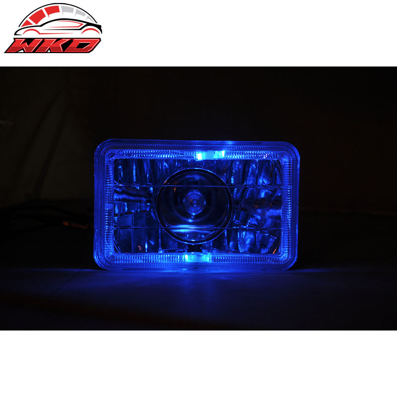 2PCS 6x4 Inch Blue Halo H4 Bulb Sealed Beam Square Projector Headlight Headlamp