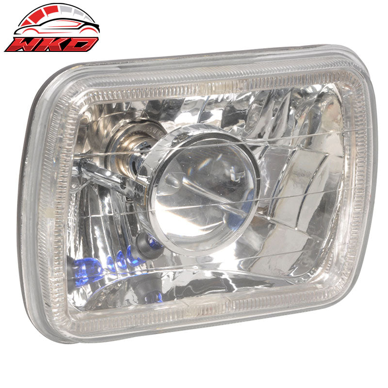 7x6 In Blue Halo H4 Bulb Sealed Beam Square Projector Headlight Headlamp Set