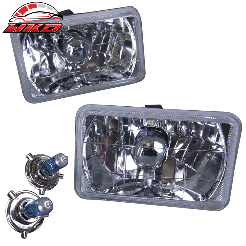 Fits Square Clear Headlights 6X4 Inch H4 Conversion Lamps Left Right