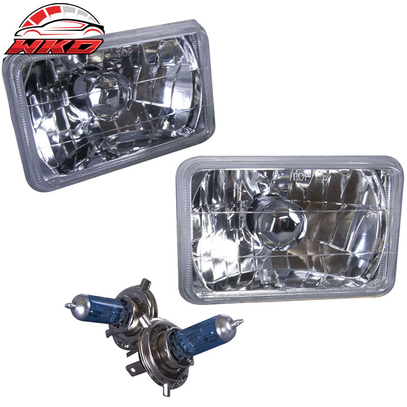 Fits Square Clear Headlights 6X4 Inch H4 Conversion Lamps Left Right