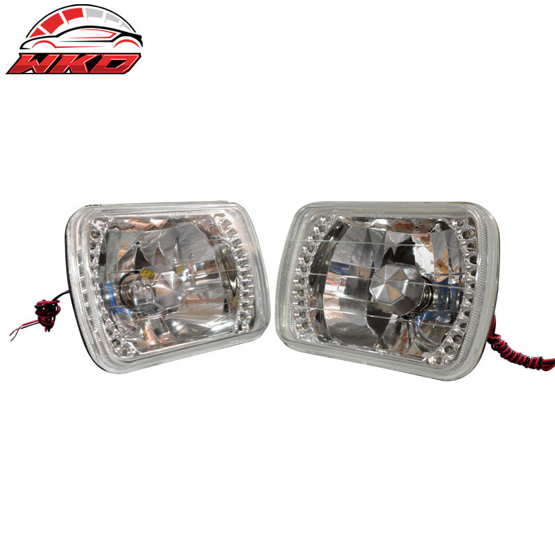 Wholesale 7X6 Sealed Beam LED Headlights With H4 Bulbs H6052 Chrome Housing Diamond Cut - Wikond Auto