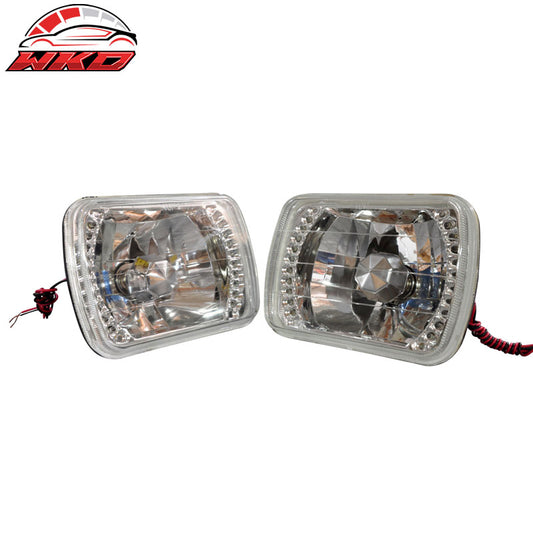 Wholesale 7X6 Sealed Beam LED Headlights With H4 Bulbs H6052 Chrome Housing Diamond Cut