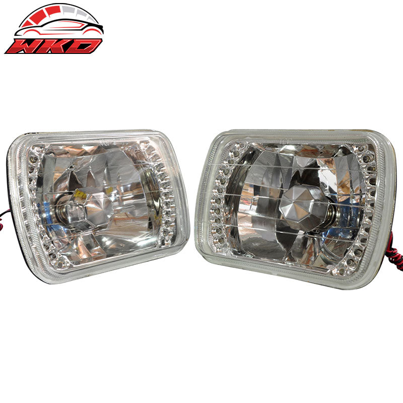 Wholesale 7X6 Sealed Beam LED Headlights With H4 Bulbs H6052 Chrome Housing Diamond Cut - Wikond Auto