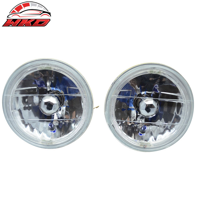 Wholesale 7 Inch Round Chrome Clear Housing White Halo Headlights & H4 Lamp 2PCS