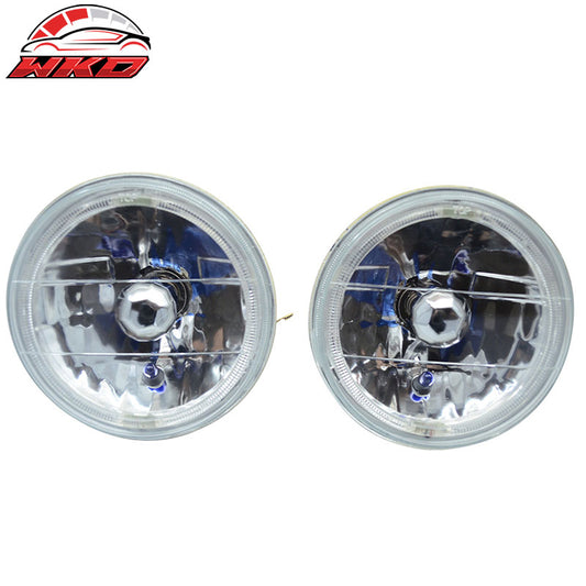 Wholesale 7 Inch Round Chrome Clear Housing White Halo Headlights & H4 Lamp 2PCS