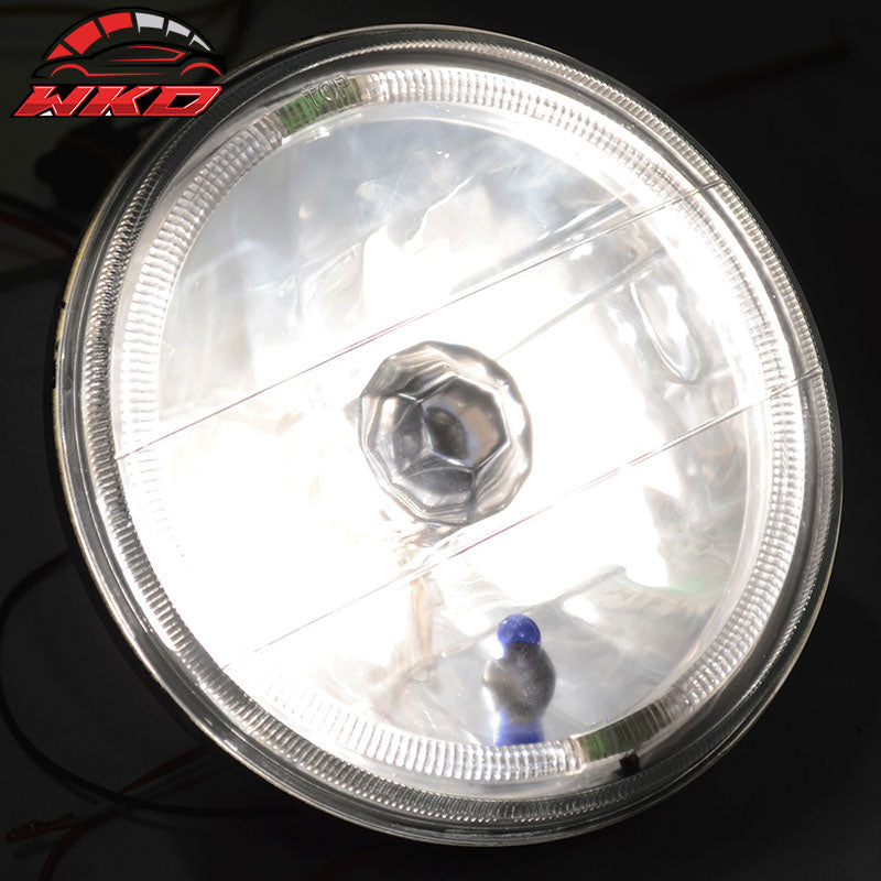 Fits 7 Inch Round Chrome Clear Housing White Halo Headlights & H4 Lamp 2PCS