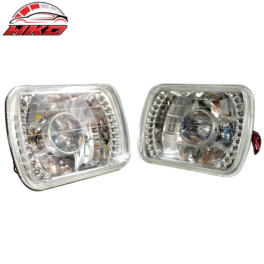 Wholesale 7" X 6" H4 Bulbs Crystal Clear LED Projector Headlights Headlamps Pair