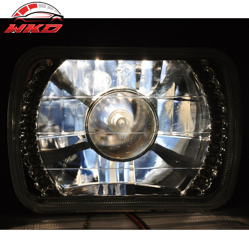 Fits 7" X 6" H4 Bulbs Crystal Clear LED Projector Headlights Headlamps Pair