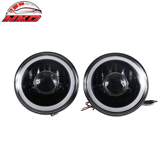 Wholesale 7" Round Black Chrome H4 SMD LED Halo Glass Headlight Head Lamps Conversion Pair - Wikond Auto