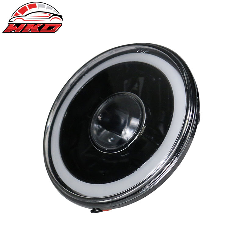 7" Round Black Chrome H4 SMD LED Halo Glass Headlight Head Lamps Conversion Pair