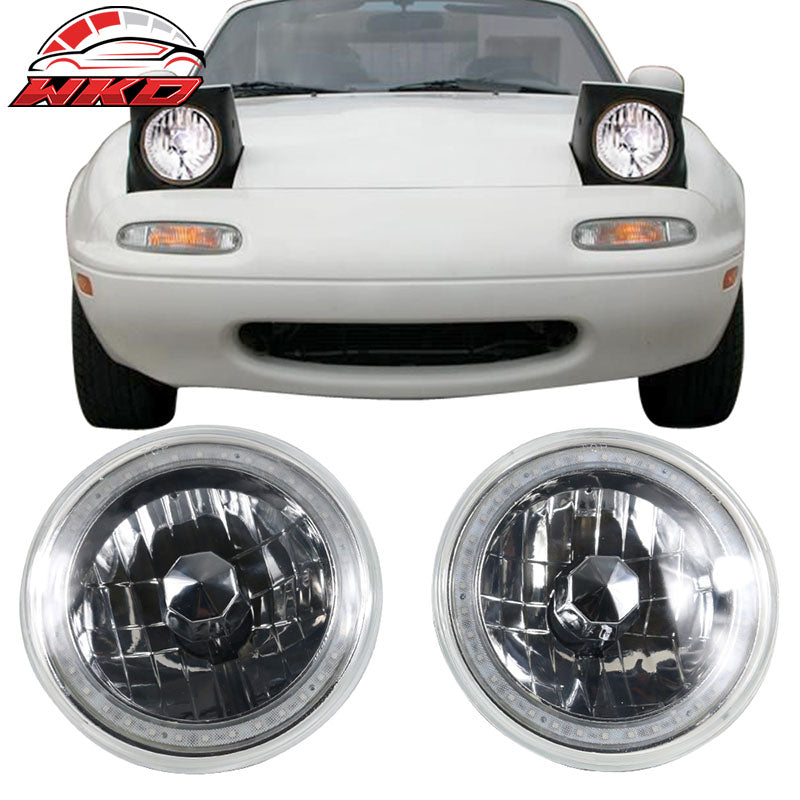 Universal 2PCS 7 Inch Round Chrome W/RGB Halo Projector Headlights Head Lamps H4