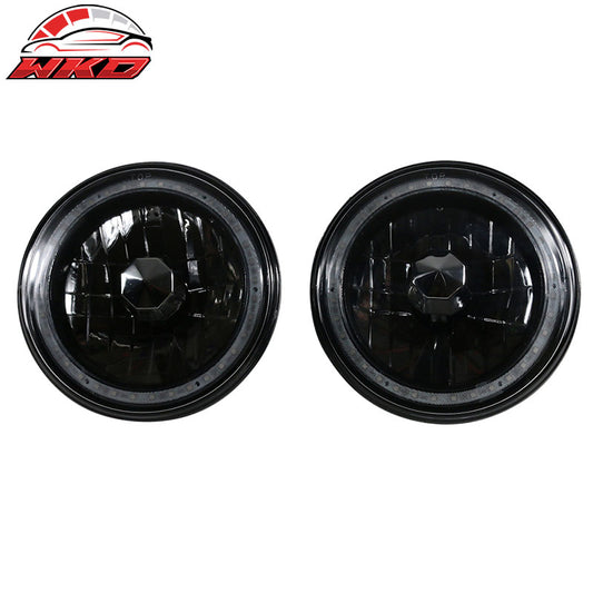 Wholesale Universal 2PCS 7" Round Headlights Chrome Half White Black W/RGB Halo Head Lamps