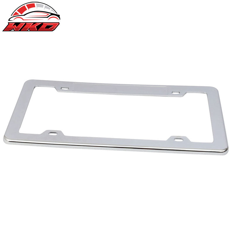 Chrome Metal Finish Stainless Steel License Plate Frame Cover + Screw Caps