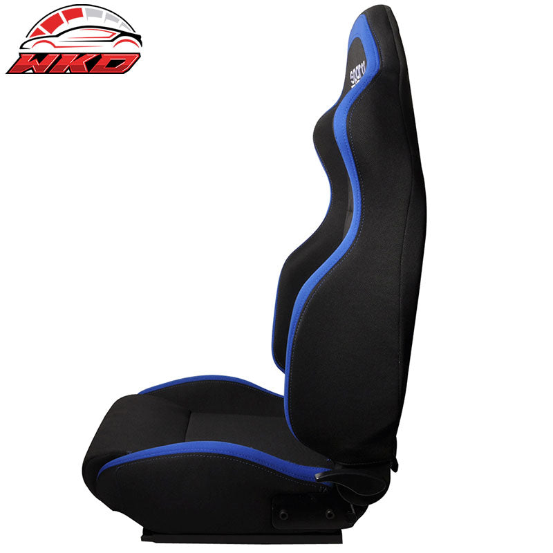 Universal Black Cloth Full Reclinable Racing Seats One Pair + Adjustable Slider