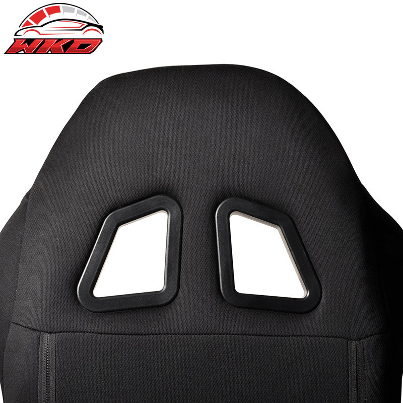 Universal Black Cloth Full Reclinable Racing Seats One Pair + Adjustable Slider