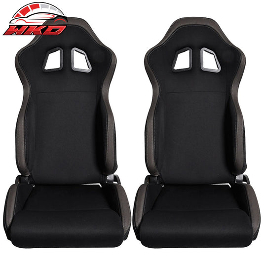 Pair Wholesale Honda Acura JDM Style Cloth Black & Gunmetal Brown Cloth Racing Seats