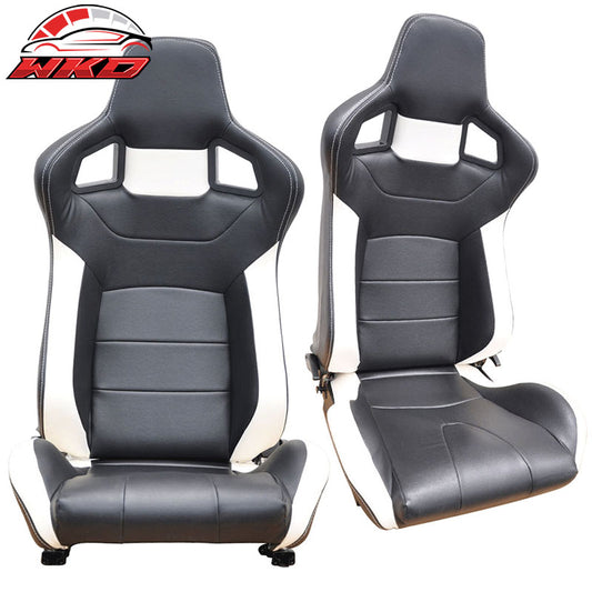 Wholesale Universal Pair Reclinable Sport Racing Seats PVC Leather Black White & Slider