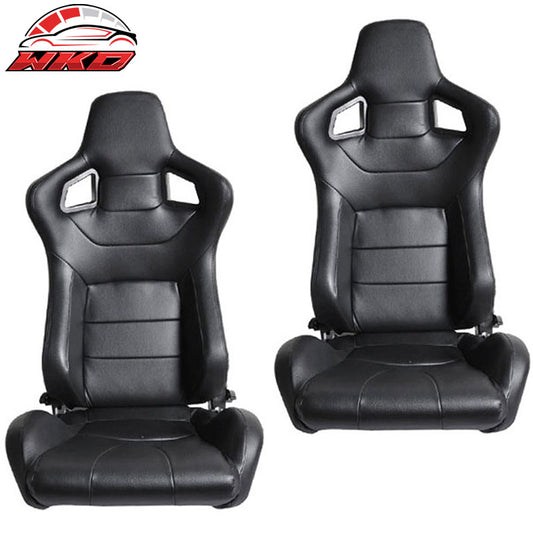 Wholesale Pair Of Reclinable JDM Sport Racing Seats PVC Leather Black & Slider