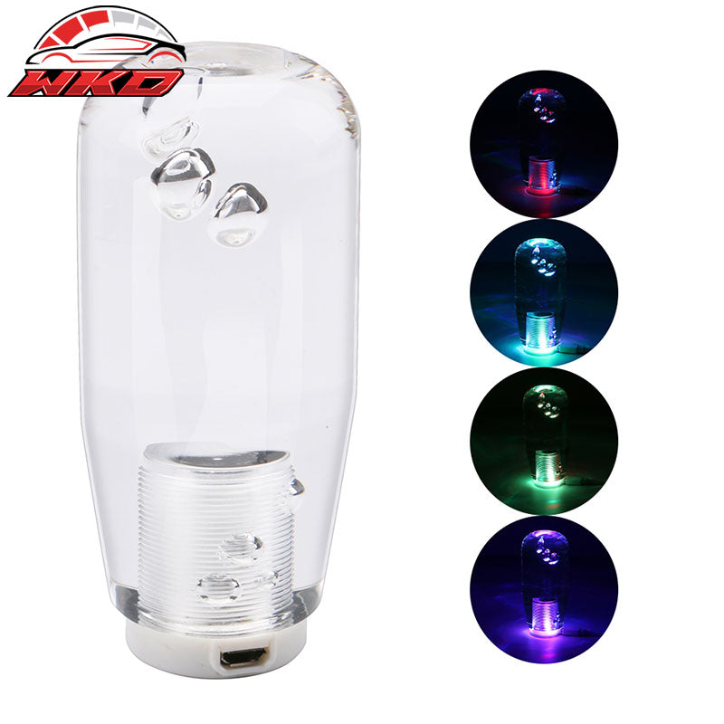 LED RGB Shift Knob 10mm Transparent Bubble Manual Shifter W/ Thread Adapters