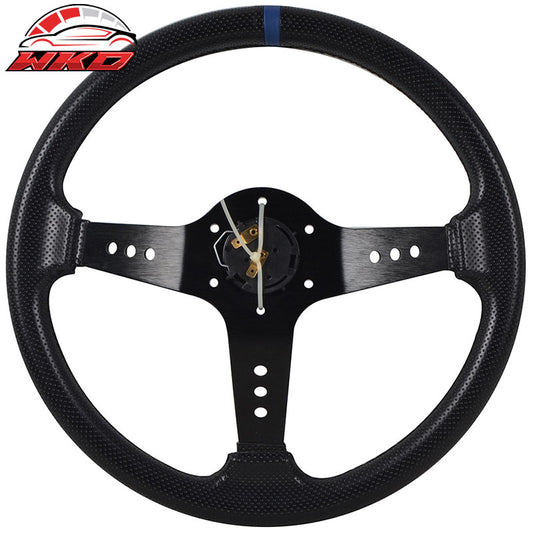 Wholesale 350MM PVC 6 Hole Bolt On Steering Wheel Deep Dish Black Spoke & Black Emblem