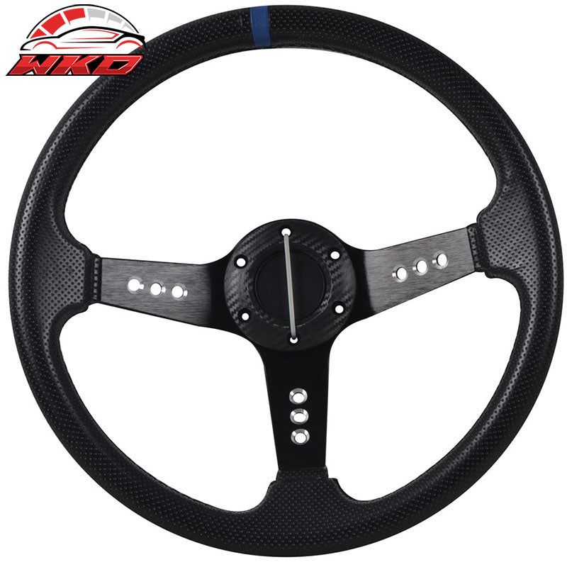 350MM PVC 6 Hole Bolt On Steering Wheel Deep Dish Black Spoke & Black Emblem