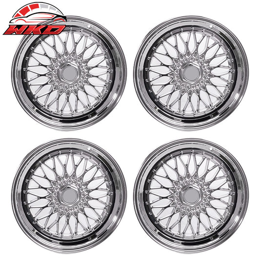 Wholesale (4) 19X9.5 +40 5X114.3 / 5X120 Step Lip Deep Dish Mesh Wheels Rim Kit Chrome