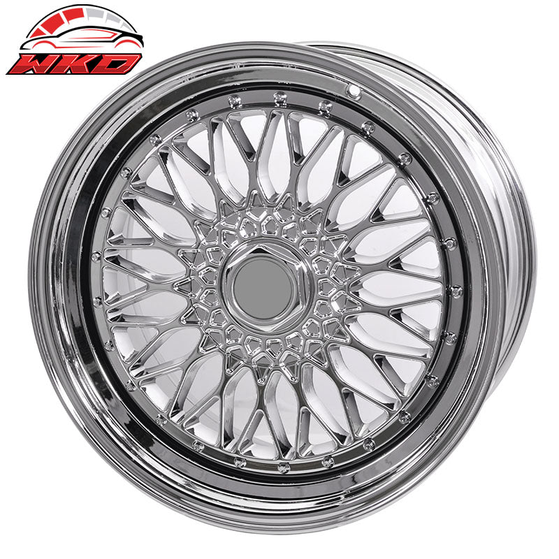 (4) 19X9.5 +40 5X114.3 / 5X120 Step Lip Deep Dish Mesh Wheels Rim Kit Chrome
