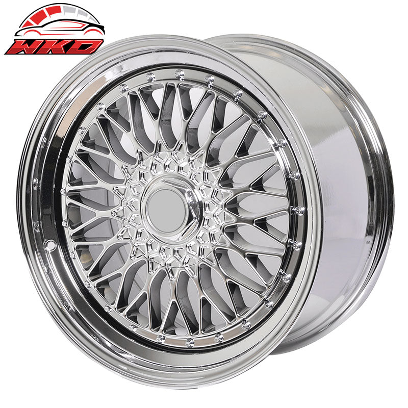 (4) 19X9.5 +40 5X114.3 / 5X120 Step Lip Deep Dish Mesh Wheels Rim Kit Chrome