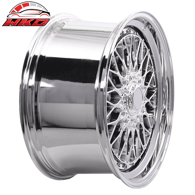 (4) 19X9.5 +40 5X114.3 / 5X120 Step Lip Deep Dish Mesh Wheels Rim Kit Chrome
